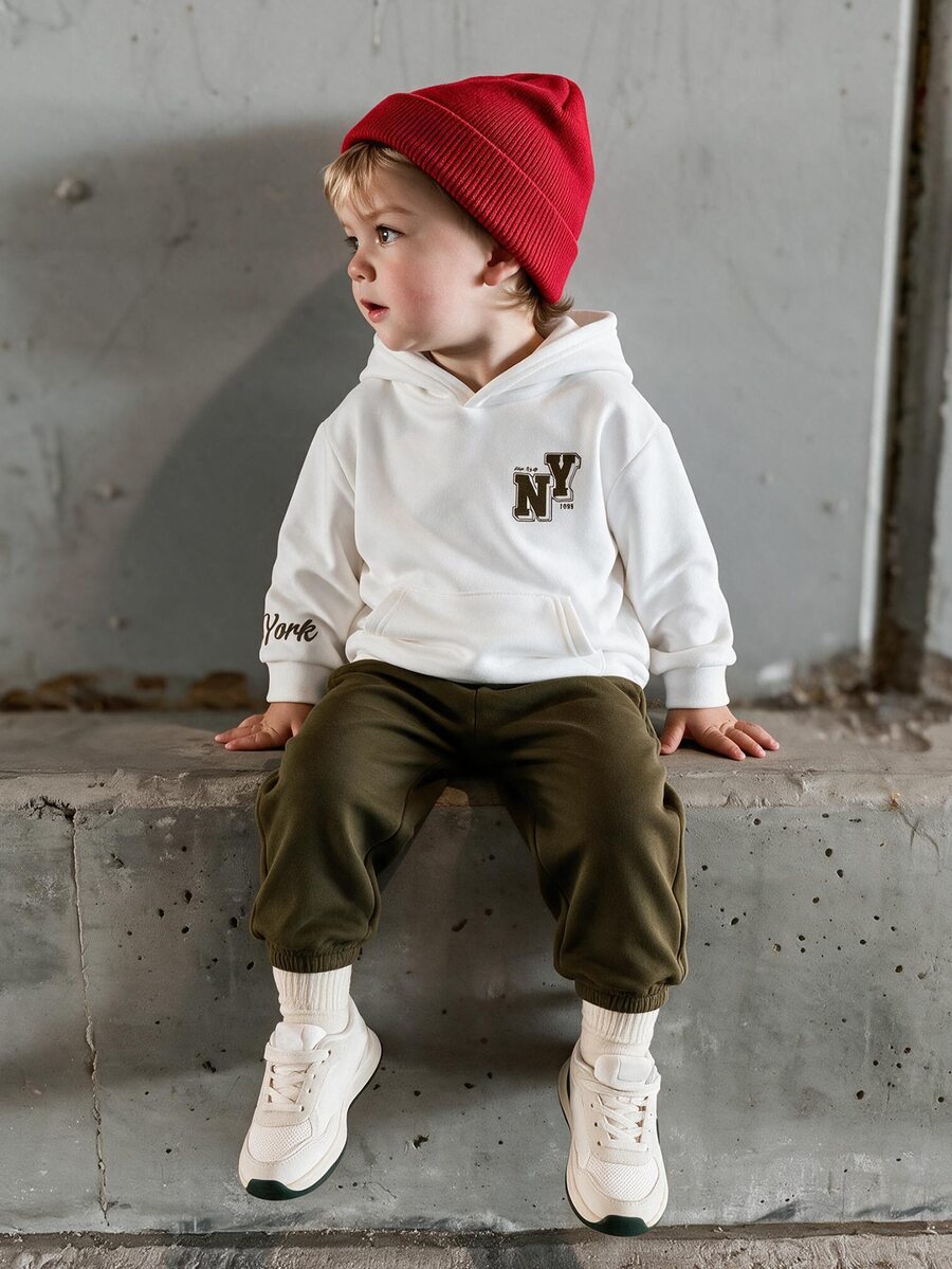 SHEIN Young Boy Letter Print Kids Hoodie And Jogger Pants Set - Multicolor - View 1