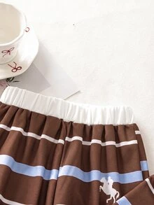 SHEIN 女童復古條紋兩件套，休閒上衣搭配條紋寬腿褲，適合學校、日常、秋冬休閒穿著 - 彩色 - 查看 4