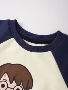 HARRY POTTER X SHEIN Baby Boy Raglan Long Sleeve Sweatshirt And Sweatpants Casual Set - Black and White - View 3