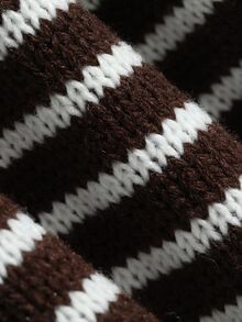 Dazy Plus Plus Size Striped Color Block Zipper Knit Cardigan - Brown - View 3
