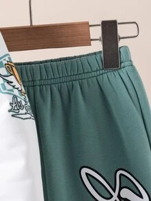 SHEIN Setelan Kasual Anak Laki-Laki: Kaos Lengan Panjang dan Celana dengan Motif Huruf - MultiWarna - View 6