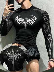 Gym Rark Áo thun thể thao nam tay dài raglan in họa tiết Gothic - màu đen - Xem 1
