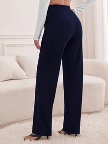 SHEIN Tall 斜口袋直筒長褲，高個女性適用 - 藏蓝色 - 查看 2