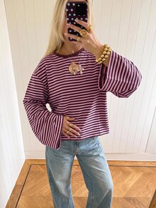 SHEIN EZwear Women's Striped Round Neck Long Sleeve Casual Loose Fit T-Shirt - Multicolor - View 3