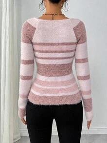 Sprig & Strand Women Striped Minimalist Pullover Sweater, Casual Daily Wear, Long Sleeve Top Knit Pullover Fall Winter - Multicolor - View 2