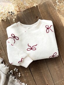 Young Girl Young Girl Young Girl Knit Solid Color Round Neck Loose Casual Autumn Winter Sweatshirt Set - White - View 5