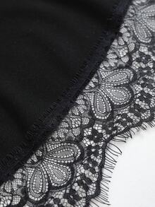 Easura 2026 Autumn/Winter Women's Plus Size Semi-High Neck Long Sleeve Ruched + Lace Trim Solid Black Dress; Occasions: Daily Commute, Coffee Shop Check-In, Weekend Street Outing - Black - View 7