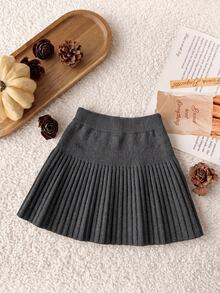 SHEIN Young Girl Solid Color Casual Versatile Daily Knit Mini Skirt - Dark Grey - View 2