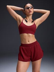 Powerista 女款夏季健身跑步運動服，舒適白色運動套裝，包含交叉背部運動上衣與輕量短褲，適合健身運動 - 紅色 - 查看 3