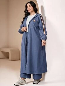 Veilorie Plus Size Zip-Up Long Sleeve Hooded Jacket And Pants 2 Pieces Set - Dusty Blue - View 5