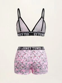 LOONEY TUNES X SHEIN Women's Letter Cartoon Print Underwear & Boxer Briefs - Pink - View 7