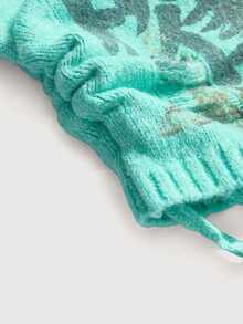 ROMWE Y2K Dark Punk Distressed Design Cross & Text Waist-Cinched Off-Shoulder Camisole Sweater - Mint Green - View 4