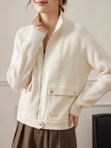 Holdful Holdful Flap Pocket Raglan Sleeve Overcoat - Beige - View 5