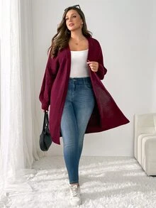 Shapeblank Women's Plus-Size Casual, Loose, And Comfortable Long-Length Burgundy Knitted Cardigan For Autumn And Winter,Fall Outfits,Christmas Costumes - Red - View 5
