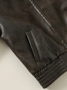 SHEIN Jaket Anak Laki-Laki/Remaja dengan Kerah PU Longgar dan Saku Tempel, Cocok untuk Hari Karier Musim Dingin dan Kembali ke Sekolah. - Coklat - View 5