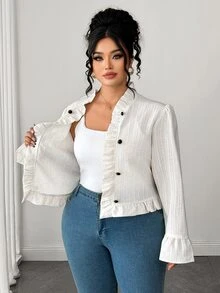 Elenzga جاكيت قصير أنيق بأكمام طويلة من قماش منسوج مع حافة دانتيل، مناسب للشارع والحفلات وإطلالات شاي بعد الظهر، مقاس كبير، خريف/شتاء، لون مشمش - لون مشمشي - مشاهدة 7