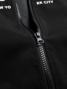 Manfinity Hypemode Men's Racing Jacket, Black And White Colorblock Woven Stand Collar Zipper Windbreaker, Loose Fit Printed Outerwear, Street Style, Casual, Party Wear - Black - View 6