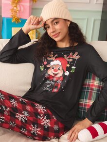 Chillnights Christmas Reindeer Plaid Young Cute Pajama Set Couple Style - Multicolor - View 2