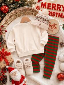 Santa's Favorite Obviously 幼女聖誕搖粒絨運動衫與刷毛布料精靈圖案內搭褲套裝，節日派對禮物，舒適氛圍 - 彩色 - 查看 8