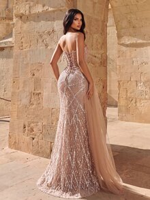 Elovaire White Floral Mesh Applique Sequin Leaf Rhombus Elegant Formal ...