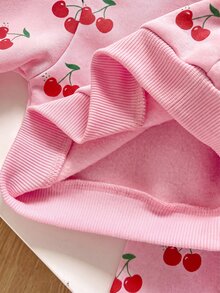 Cozy Pixies Babygirl Autumn/Winter Fleece Personalized Fashion Cherry Pattern Print Zip-Up Hoodie And Pants 2 Pieces Set, Suitable For Outings And Other Occasions - Multicolor - View 3