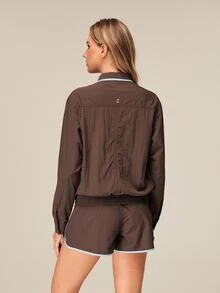 OutZeal Women Sports Jacket Gym Workout Casual Water-Resistant Multi Pockets Zip Up Jacket - Coffee Brown - View 4