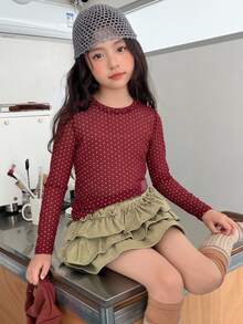 Dazy Kids 青少年女孩圓領波點T恤 - 酒紅色 - 查看 4