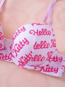 HELLO KITTY AND FRIENDS | SHEIN حمالة صدر نسائية بطبعة حروف كاجوال مريحة - وردي - مشاهدة 7
