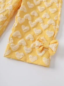 LOONEY TUNES X SHEIN Baby Girl Bow Decor Long Sleeve Sweatshirt And Textured Pants Set - Yellow - View 7
