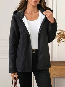 EMERY ROSE Women's Zipper Long Sleeve Hooded Winter Padded Coat - Black - View 4