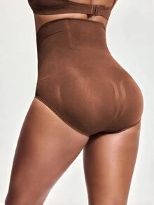 SHAPORA 女款純色高腰休閒日常塑形三角內褲 - 咖啡棕 - 查看 2