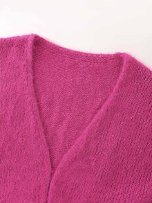 INAWLY Cardigan Rajut Tebal Warna Merah Muda Mawar Tanpa Kancing untuk Wanita, Lengan Kelelawar Longgar, Panjang Sedang, Jaket Kasual Musim Gugur/Dingin - Purple - View 4