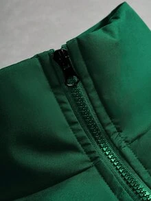 Manfinity Roghcode 男士插肩袖保暖時尚印花機車立領冬季外套賽車夾克短版蓬蓬羽絨外套 - 綠色 - 查看 5