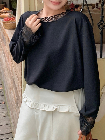 Dazy Plus Plus Size Lace Patchwork Versatile T-Shirt For Streetwear And Casual Outings