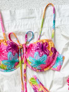 Swim Mod Bộ 2 món bikini nữ phong cách casual đi du lịch, họa tiết tôm chanh và đại dương, dây vai mảnh, đệm ngực, cài lưng, viền phối màu tương phản - Nhiều màu - Xem 6