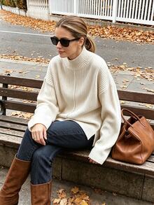 INAWLY Commuter Versatile Autumn/Winter Casual Home Travel Outdoor Comfortable Pullover Knit Sweater - Apricot - View 3