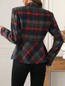 EMERY ROSE Women's Plaid Lapel Neck Long Sleeve Single Button Regular Jacket - Multicolor - View 2