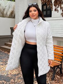 SHEIN EZwear 大尺碼加厚長款外套，冬季秋季大尺碼女款冬衣外套 - 白色 - 查看 6