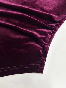 SHEIN تي شيرت نسائي بياقة عالية للخريف، مناسب للربيع والخريف، تصميم سحب علوي، متعدد الاستخدامات للطبقات والملابس الخارجية - الأرجواني - مشاهدة 5