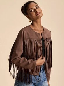 Travachic Elegant Cape With Tassel Long Sleeve Elegant Outerwear - Brown - View 8