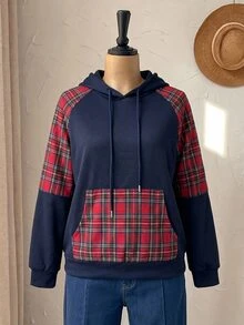 Rusticease 大尺碼女款格紋拼接休閒日常運動衫 - 彩色 - 查看 5