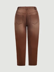 LUMIGAL Plus Size Women's Casual Daily Denim Jeans With Pockets And Buttons - Coffee Brown - View 11