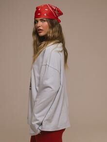MUSERA Graphic Slogan Logo Super Oversized Long Sleeve Tee Autumn Fall Christmas Cute Holiday Alpine Drift - Baby Blue - View 3
