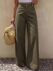 DAZY Women's Loose Casual Straight Leg Jeans, Summer New Arrival - Army Green - View 6