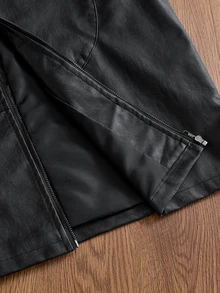 SWAVVY Men's Woven Fashion Casual Young PU Leather Fitted Long Sleeve Jacket - Black - View 6