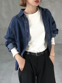 DAZY 女款保暖內裡修身純色T恤 - 米色 - 查看 2
