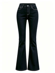 DAZY Women's Casual Versatile Flare Leg Denim Jeans With Pockets Fall - Navy Blue - View 2