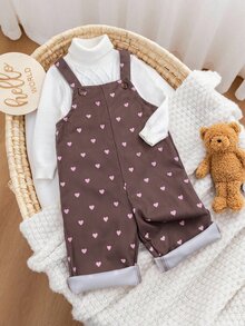 SHEIN 女嬰全印花休閒日常穿著吊帶連身褲 - 棕色 - 查看 5