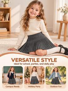 SHEIN Young Girl Solid Color Casual Versatile Daily Knit Mini Skirt - Dark Grey - View 8