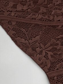 Maweii Plus Size Elegant Party Lace Patchwork Dress Fall - Brown - View 7